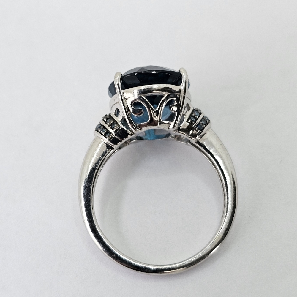 Natural 8.26 Carat London Blue Topaz & Blue Diamond Ring Sterling Silver Sz 7.5! - Picture 10 of 13